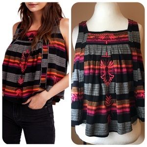 Free People Vintage Stripe Swing Tank Black Combo